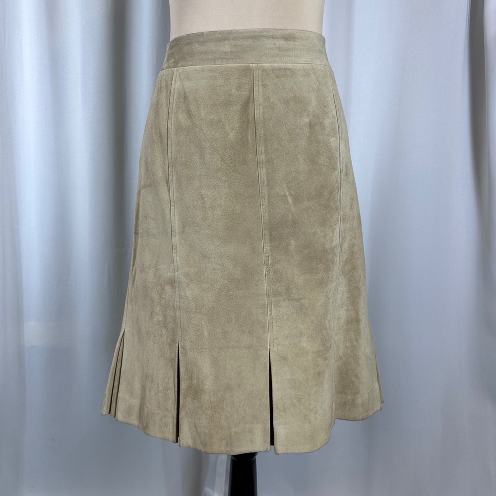 Ann Taylor LOFT 100% Leather Skirt Sizeโ 6 Tan Pleated A-Line Midi
